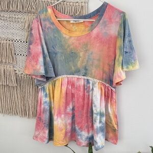 Tie Dye Babydoll Flutter Sleeve Top